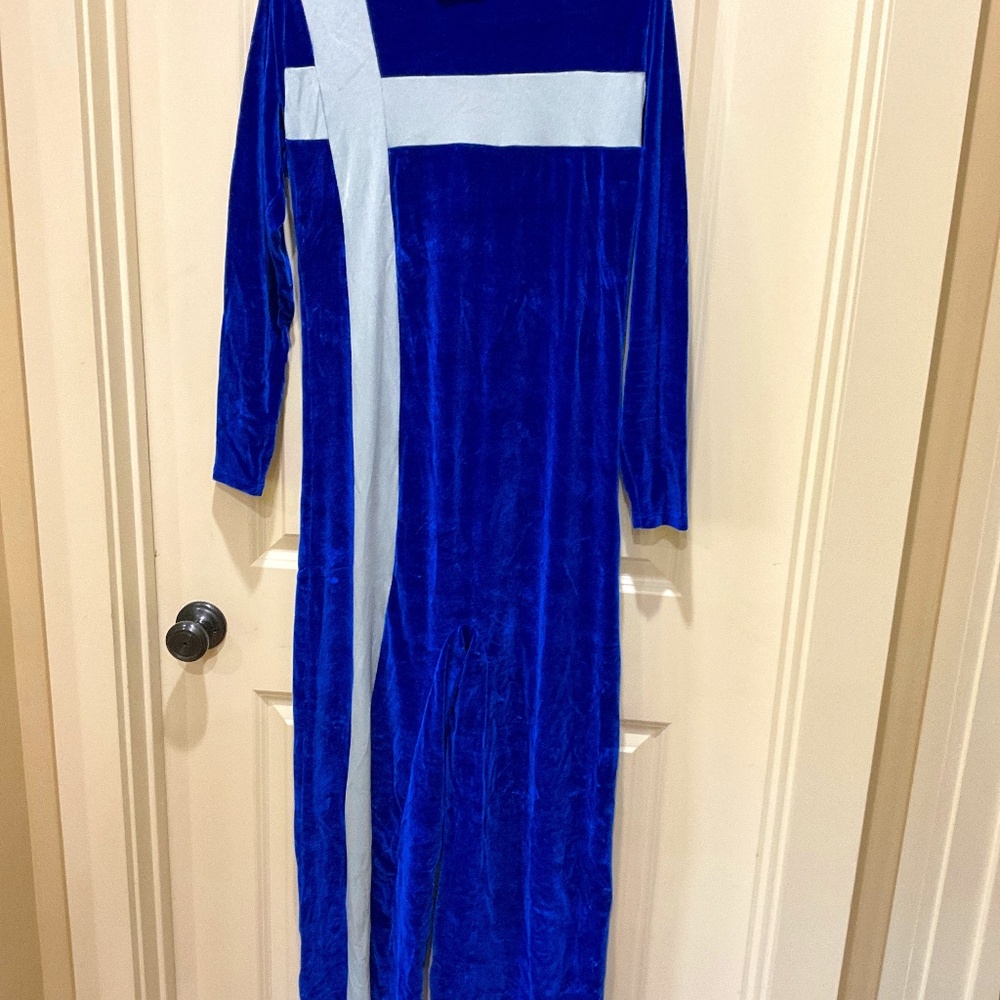 Girls/Ladies Navy blue stretch velvet long-sleeve jumpsuit - size XL